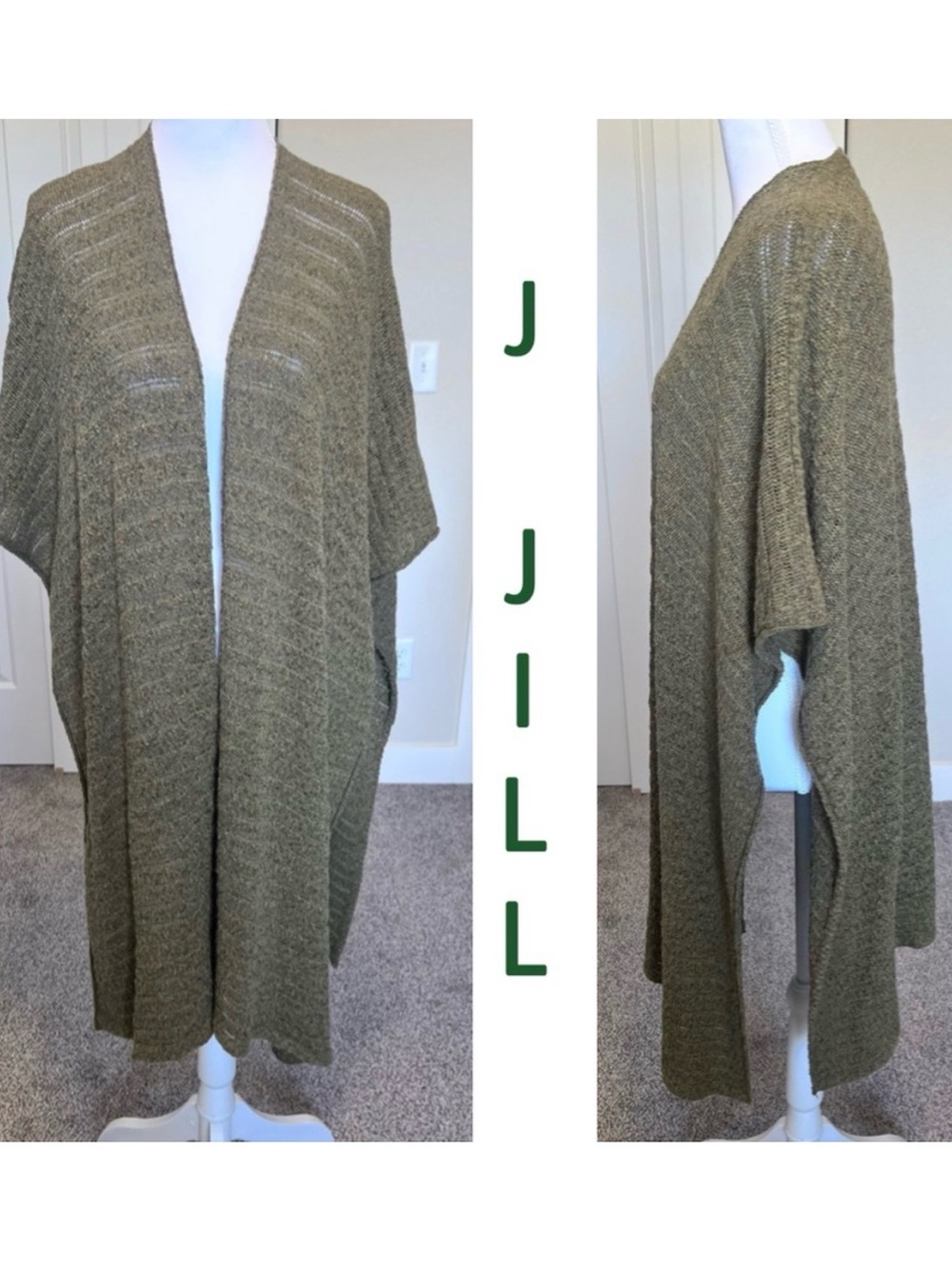 J. Jill Cardigan One Size Olive Green Knit Sleeveless Open Front Lagenlook